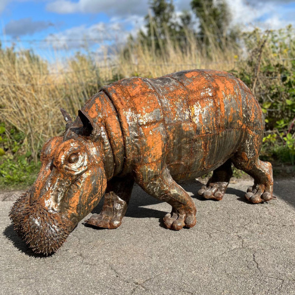 Hippopotame métal recyclé