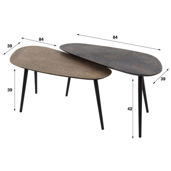 Tables basses ovales Velma noir et bronze