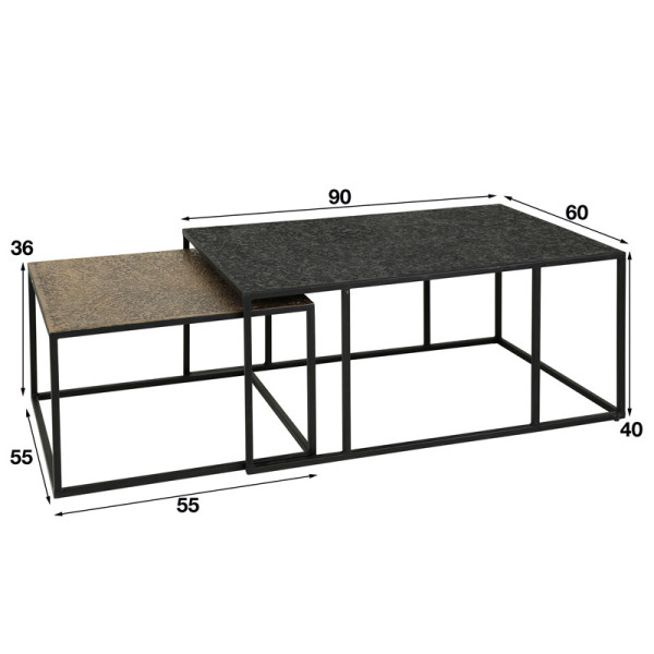 Tables basses gigognes Velma noir et bronze